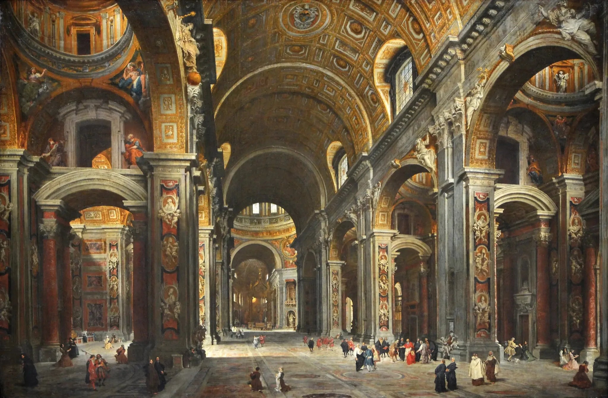 Le cardinal Melchior de Polignac visitant Saint-Pierre de Rome - Giovanni Paolo Panini image 1 copie peinte à la main à l’huile
