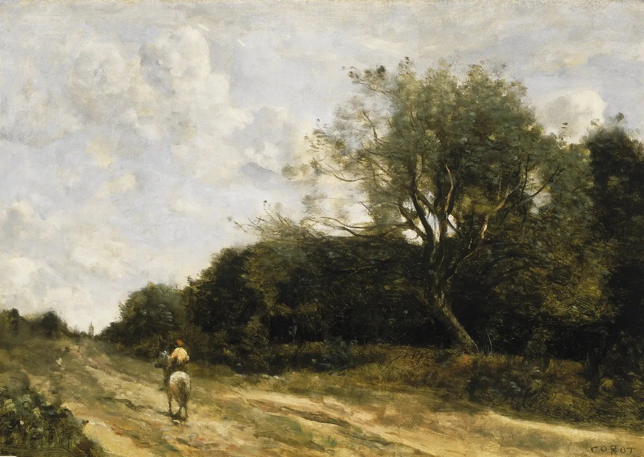 Le cavalier sur la route - Jean-Baptiste Camille Corot image 1 copie de tableau peinte à la main