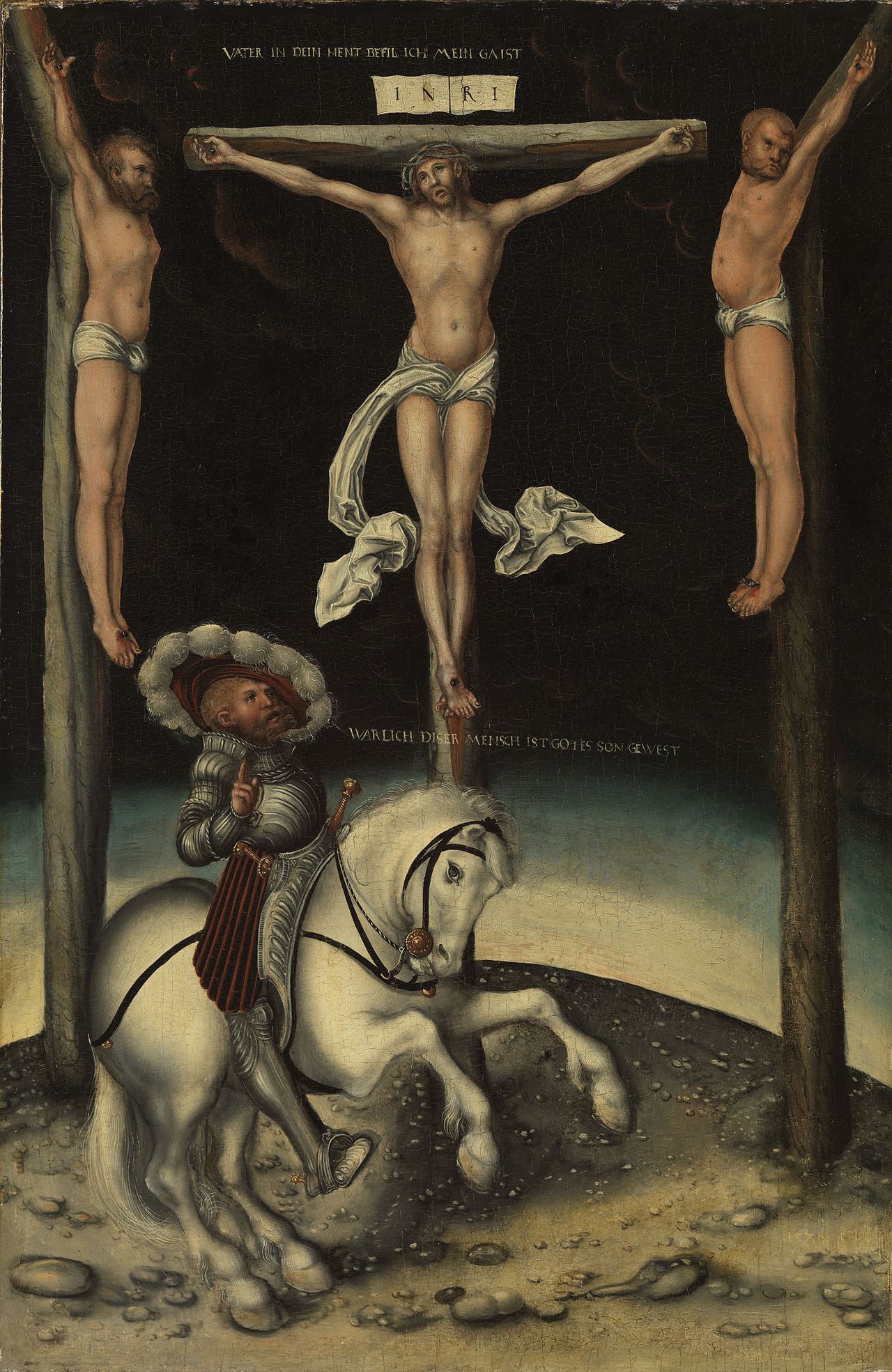 Le centurion Longin parmi les croix du Christ et les deux larrons - Lucas Cranach the Elder image 1 reproduction d’œuvre d’art à l’huile