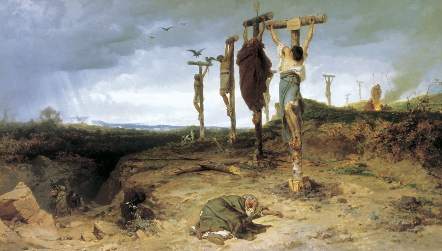 Le cercueil maudit. Lieu d'exécution dans la Rome antique. Les esclaves crucifiés. L'année 1878. - Fyodor Bronnikov image 1 reproduction réalisée par Alpha Reproduction