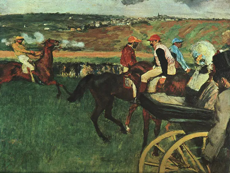 Le champ de courses. Jockeys amateurs près d'une voiture - Edgar Degas image 1 copie peinte à la main à l’huile
