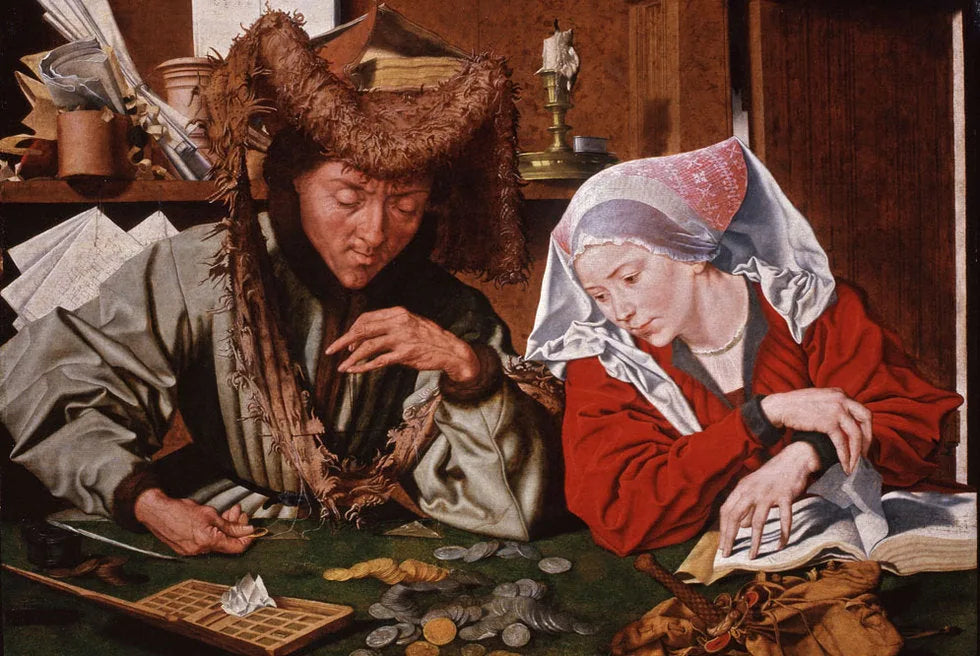 Le changeur de monnaie et sa femme - Marinus van Reymerswale image 1 tableau peint à l’huile sur toile