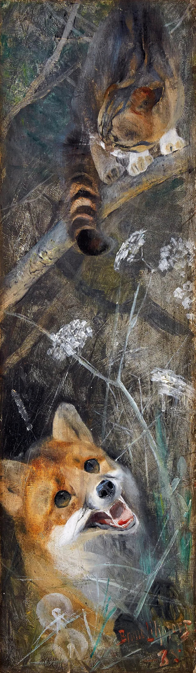 Le Chat et le Renard - Bruno Liljefors image 1 copie peinte à la main à l’huile