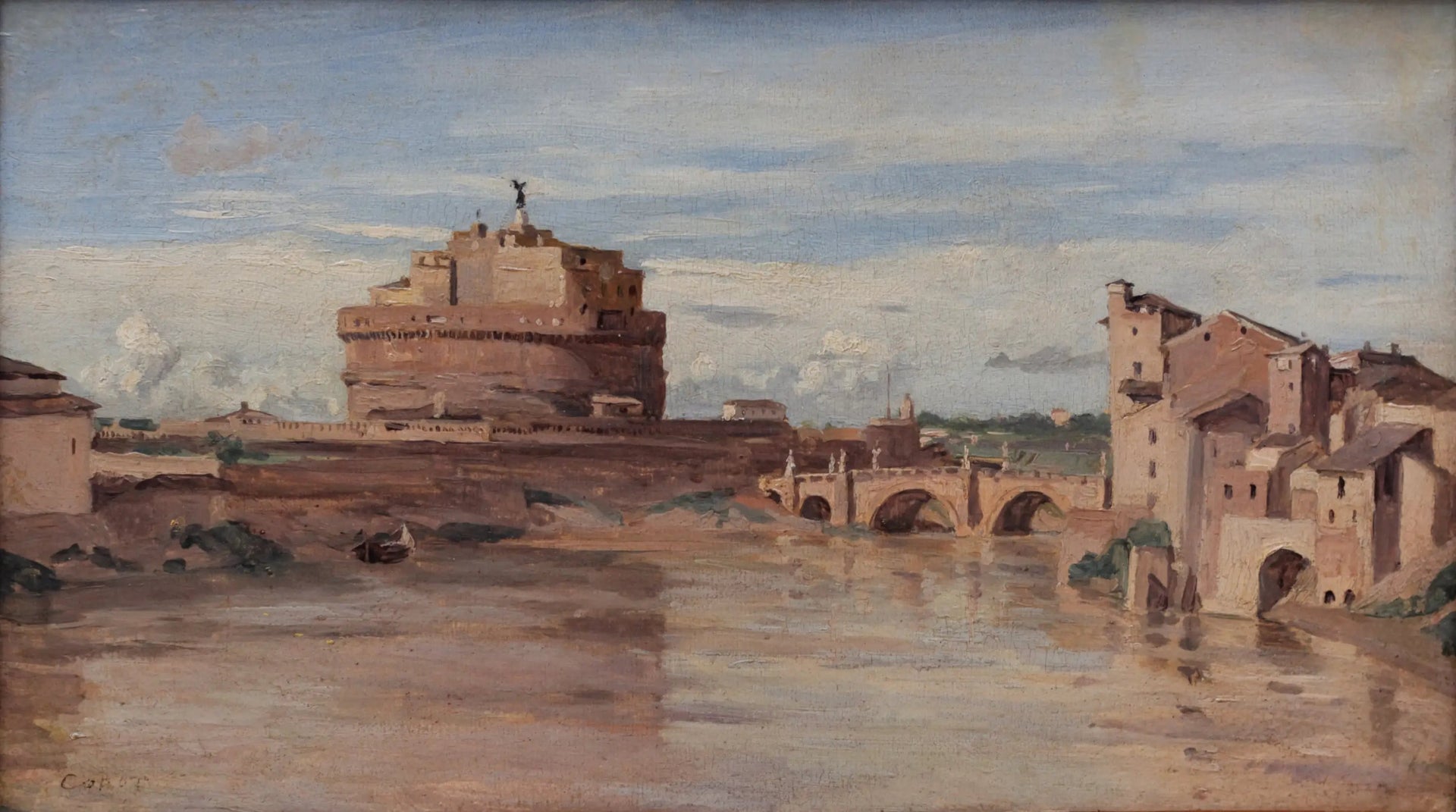 Le Château Saint-Ange et le Tibre, Rome - Jean-Baptiste Camille Corot image 1 copie de tableau peinte à la main