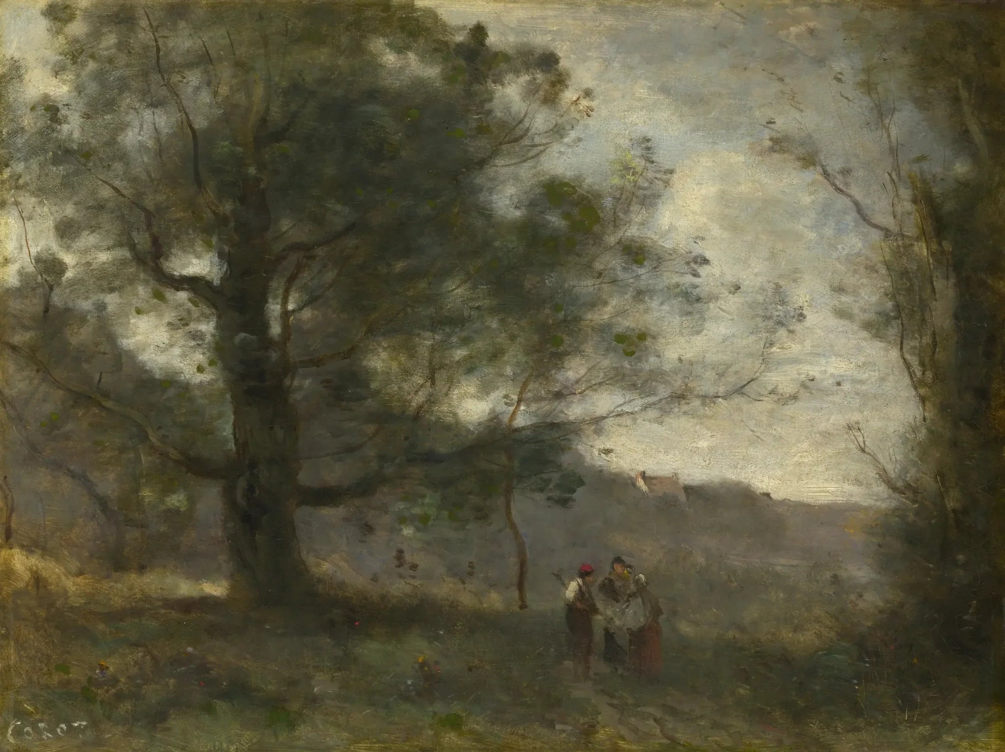 Le Chêne dans la vallée - Jean-Baptiste Camille Corot image 1 reproduction artisanale de tableau