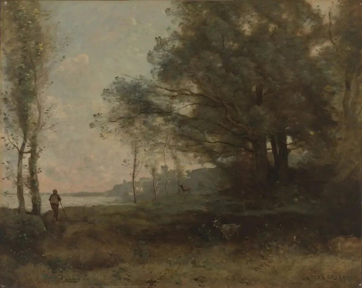 Le chevrier en vue du golfe - Jean-Baptiste Camille Corot image 1 tableau peint à l’huile sur toile
