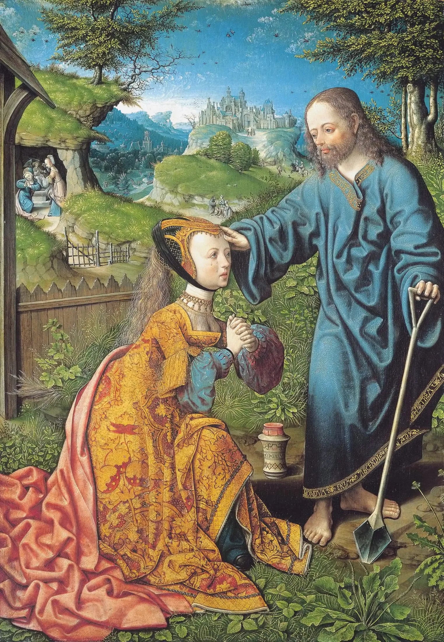 Le Christ apparaissant en jardinier à Marie-Madeleine - Jacob Cornelisz van Oostsanen image 1 reproduction de peinture à l’huile