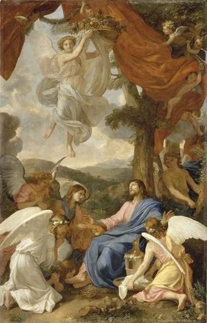 Le Christ au désert servi par les anges - Charles Le Brun image 1 tableau peint à l’huile sur toile