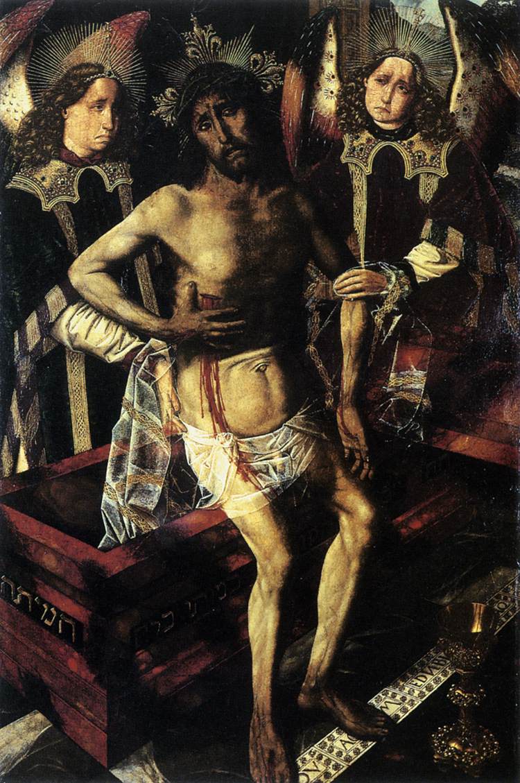 Le Christ au tombeau soutenu par deux anges - Bartolomé Bermejo image 1 reproduction de peinture à l’huile