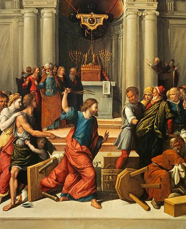 Le Christ chassant les changeurs de monnaie du temple - Benvenuto Tisi image 1 tableau peint à l’huile sur toile