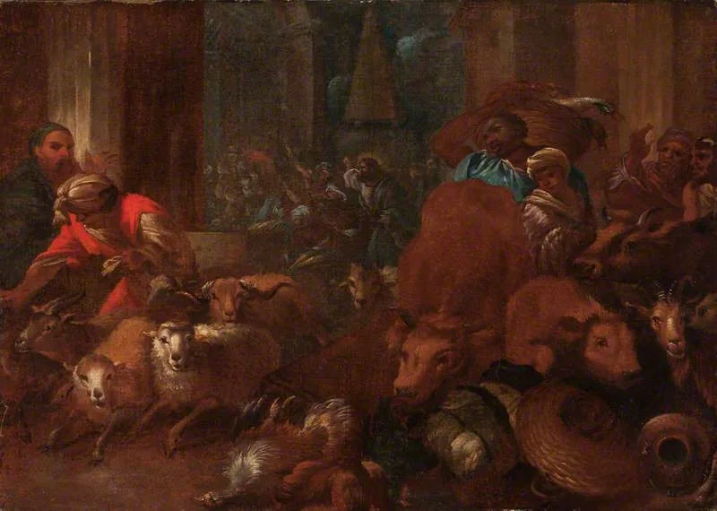 Le Christ chassant les marchands du temple - Giovanni Benedetto Castiglione image 1 tableau peint à l’huile sur toile