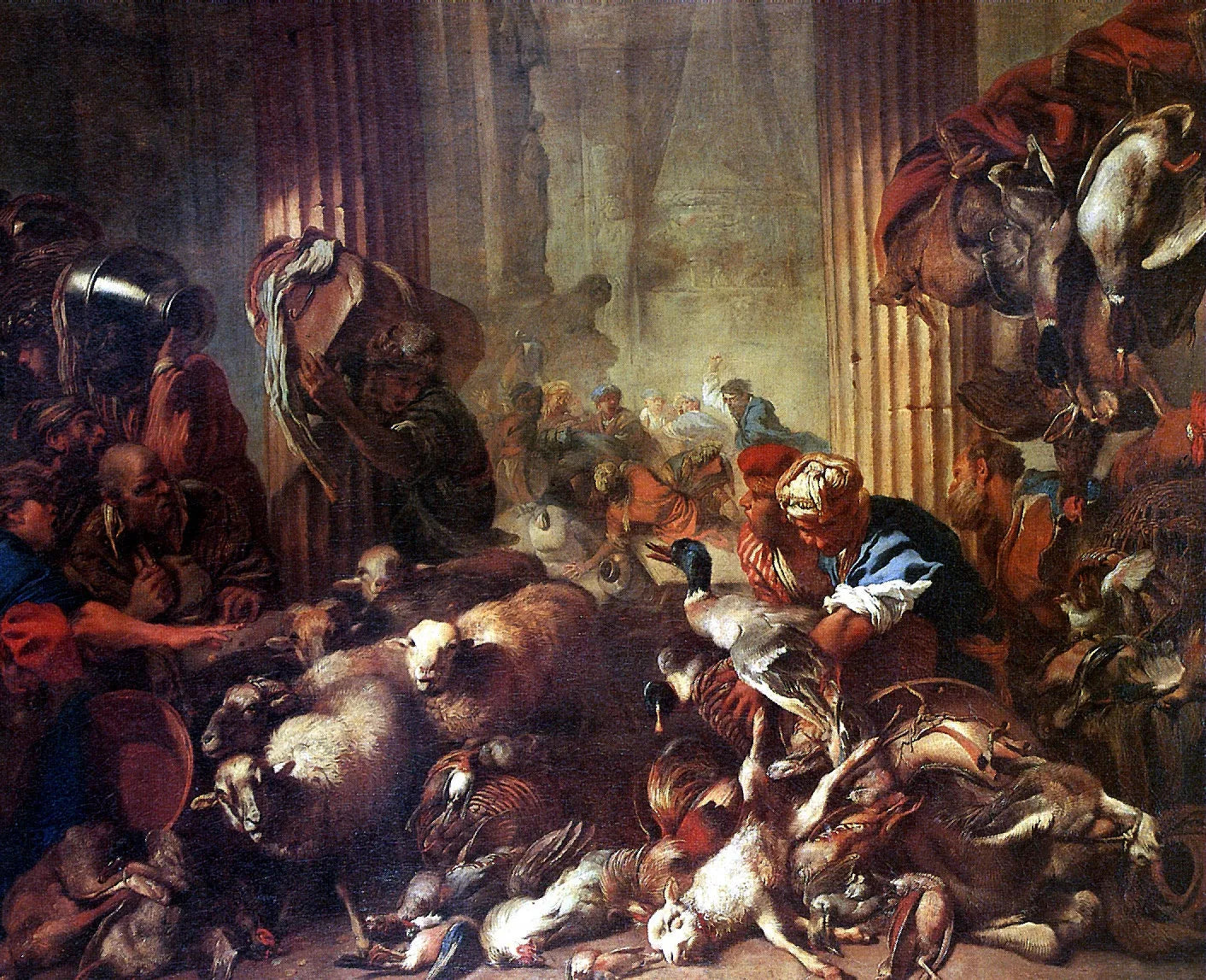 Le Christ chassant les marchands du Temple - Giovanni Benedetto Castiglione image 1 copie peinte à la main à l’huile