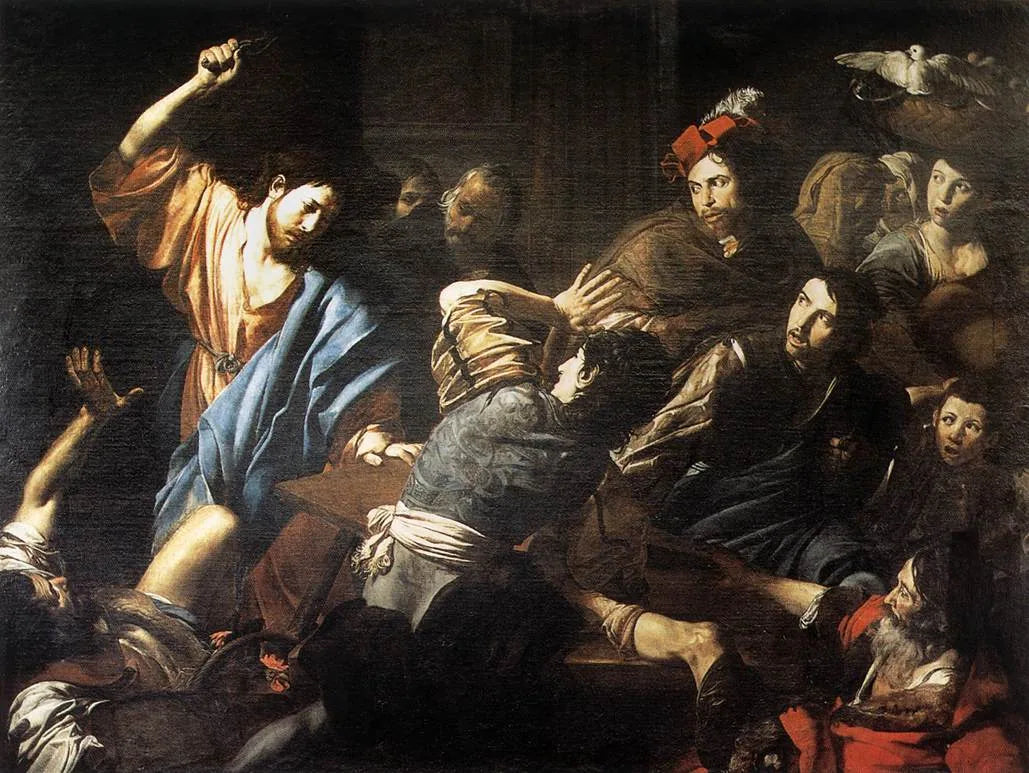 Le Christ chasse les marchands du temple - Valentin de Boulogne image 1 reproduction artisanale de tableau