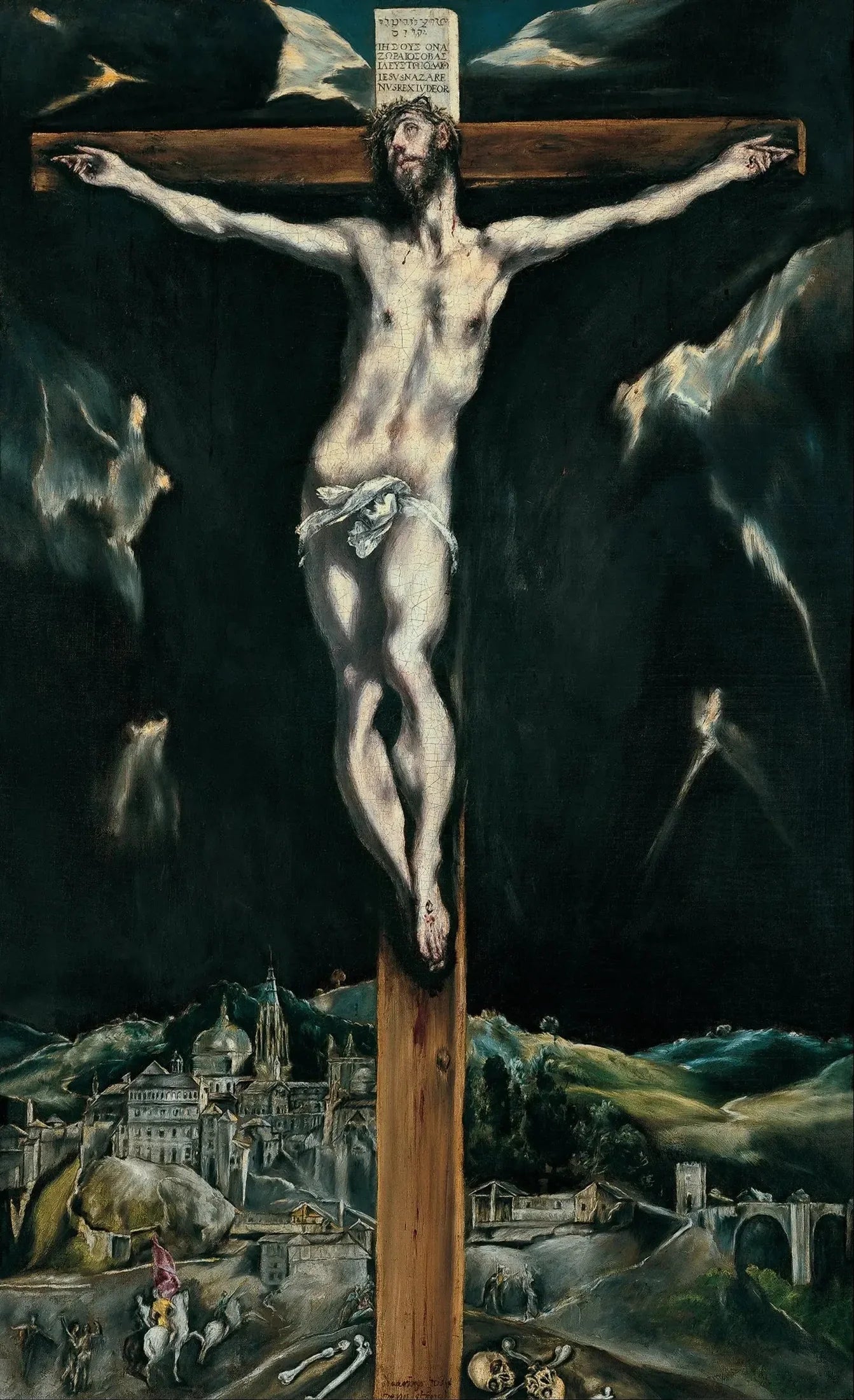 Le Christ crucifié avec Tolède en arrière-plan - El Greco image 1 copie de tableau peinte à la main
