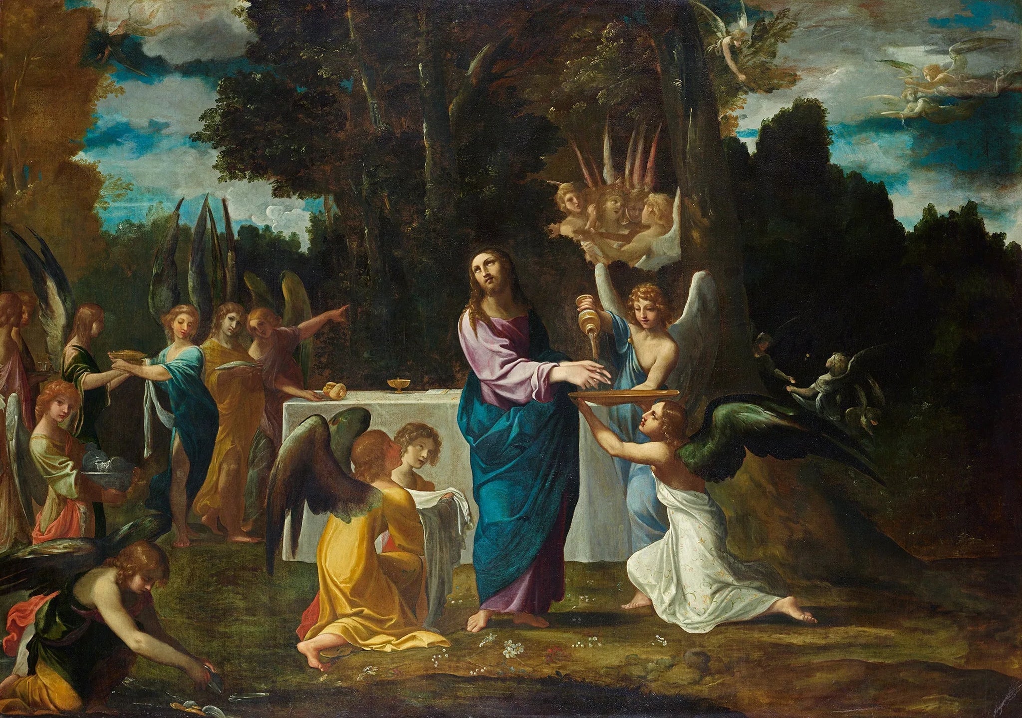 Le Christ dans le désert, servi par les anges - Ludovico Carracci image 1 reproduction de peinture à l’huile
