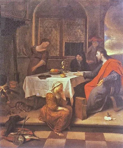 Le Christ dans la maison de Marie et Marthe, vers 1655 - Jan Steen image 1 reproduction de peinture à l’huile