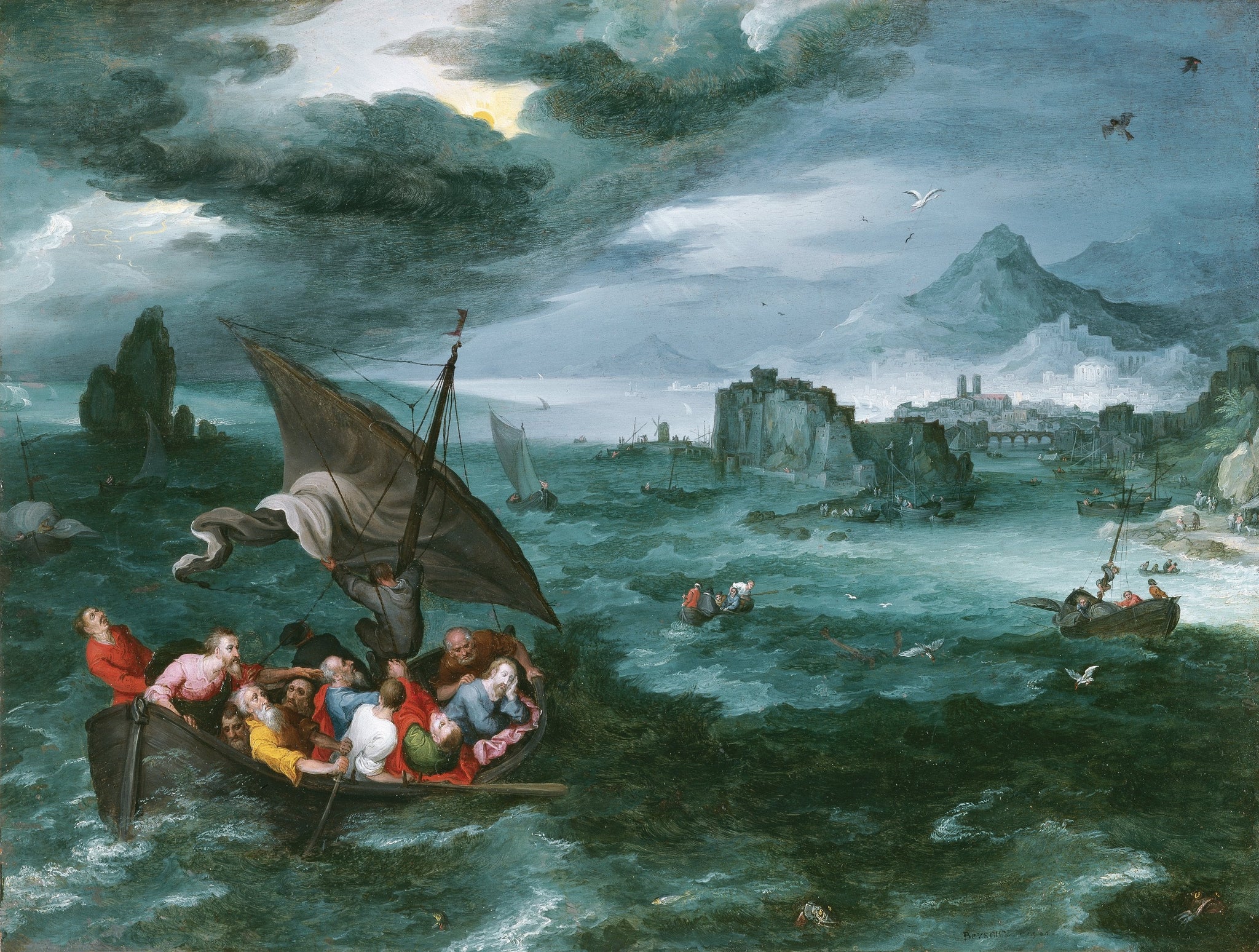 Le Christ dans la tempête sur la mer de Galilée - Jan Brueghel l'Ancien image 1 copie de tableau peinte à la main