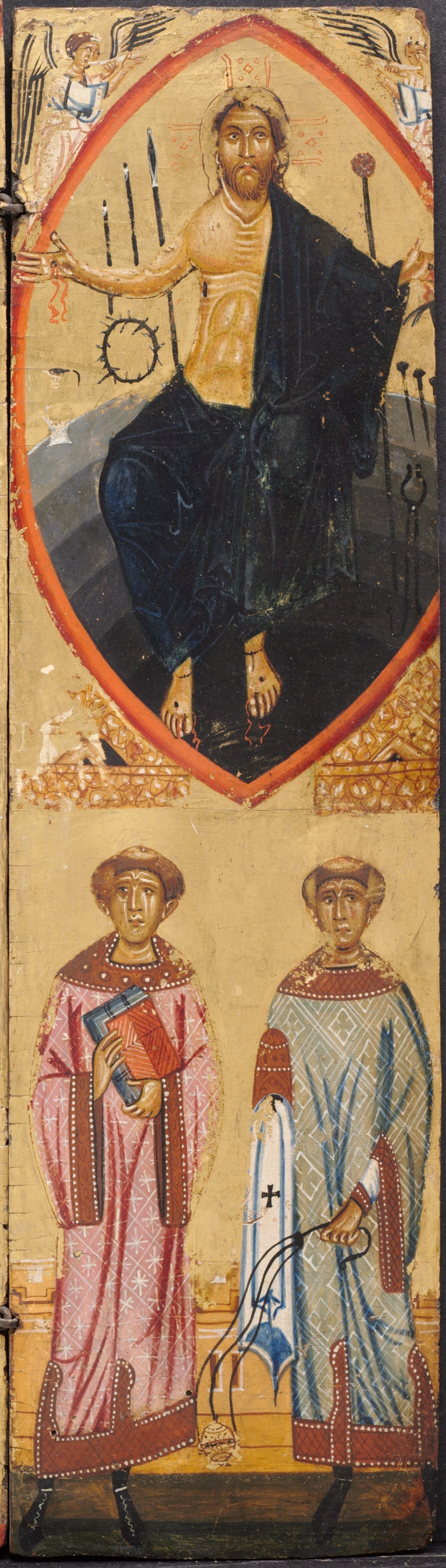 Le Christ dans une mandorle, avec les instruments de la Passion, avec saint Étienne et saint Laurent en dessous - Berlinghiero Berlinghieri image 1 copie peinte à la main à l’huile