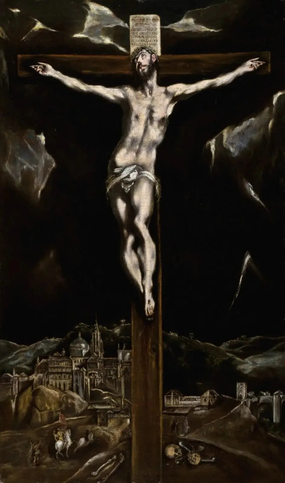 Le Christ en croix avec vue sur Tolède - El Greco image 1 reproduction artisanale de tableau