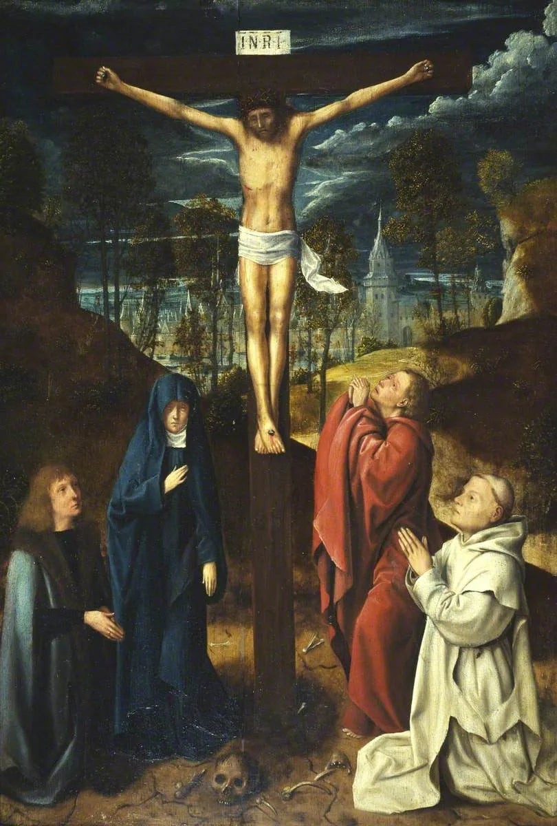 Le Christ en croix entre la Vierge, saint Jean et deux donateurs - Quentin Metsys image 1 reproduction de peinture à l’huile
