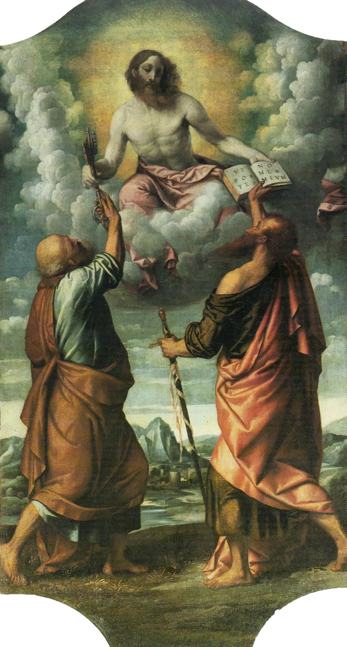 Le Christ en gloire avec les saints Pierre et Paul - Alessandro Bonvicino image 1 reproduction d’œuvre d’art à l’huile