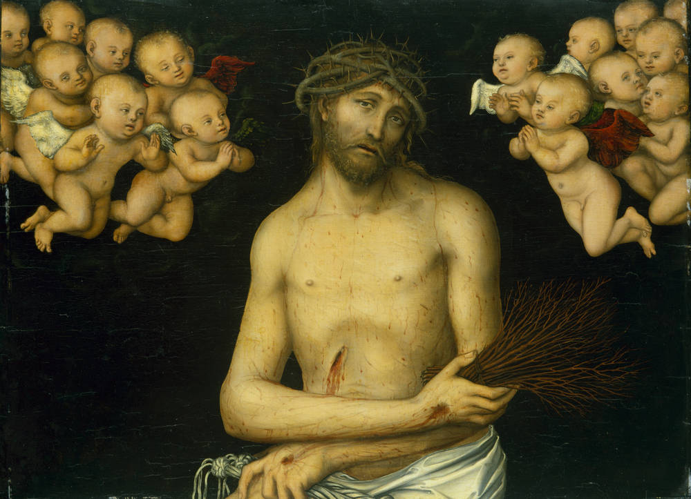 Le Christ en homme de douleur entouré d'anges - Lucas Cranach the Elder image 1 copie de tableau peinte à la main