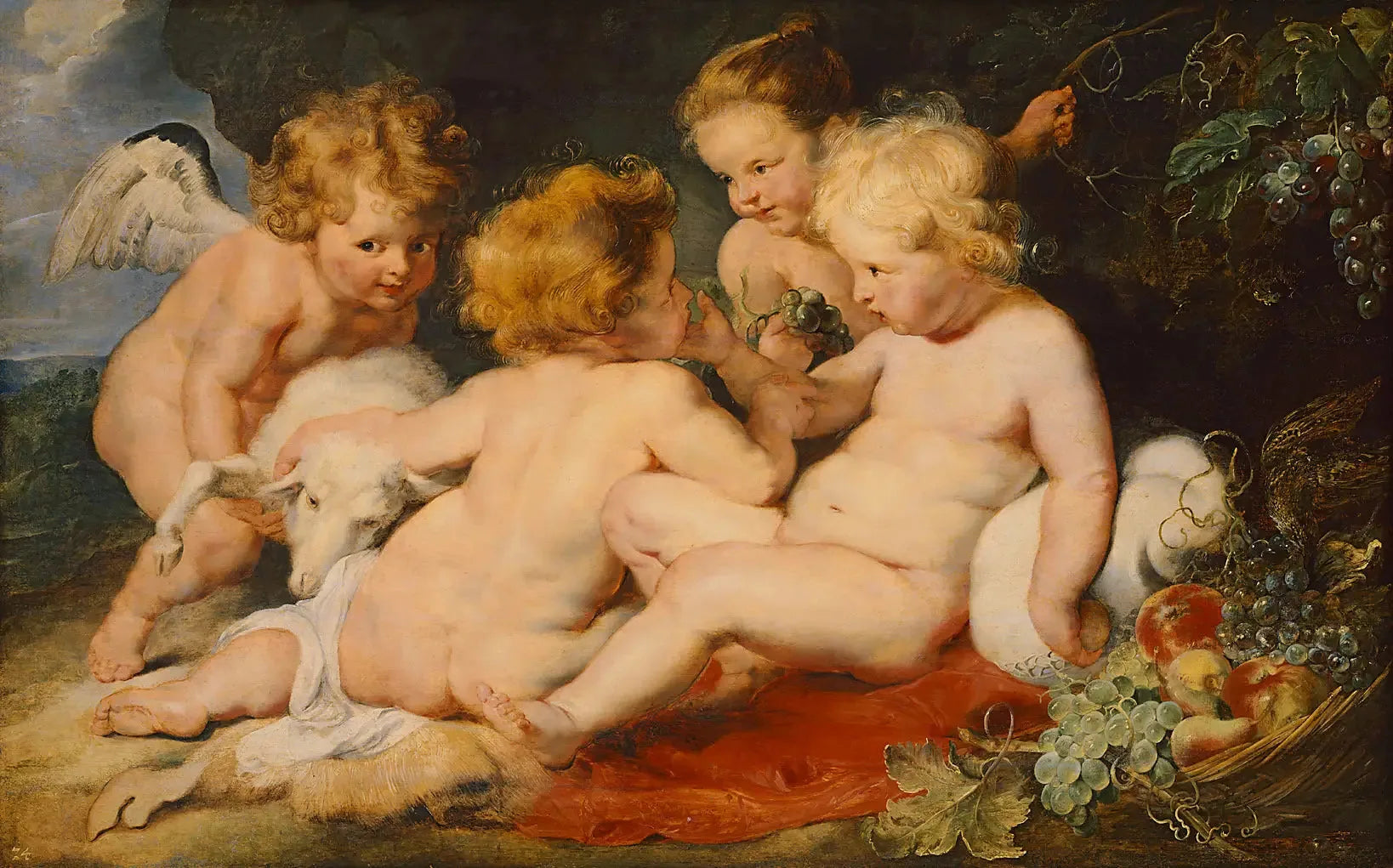Le Christ et Jean-Baptiste en tant qu'enfants et deux anges - Peter Paul Rubens image 1 reproduction de peinture à l’huile
