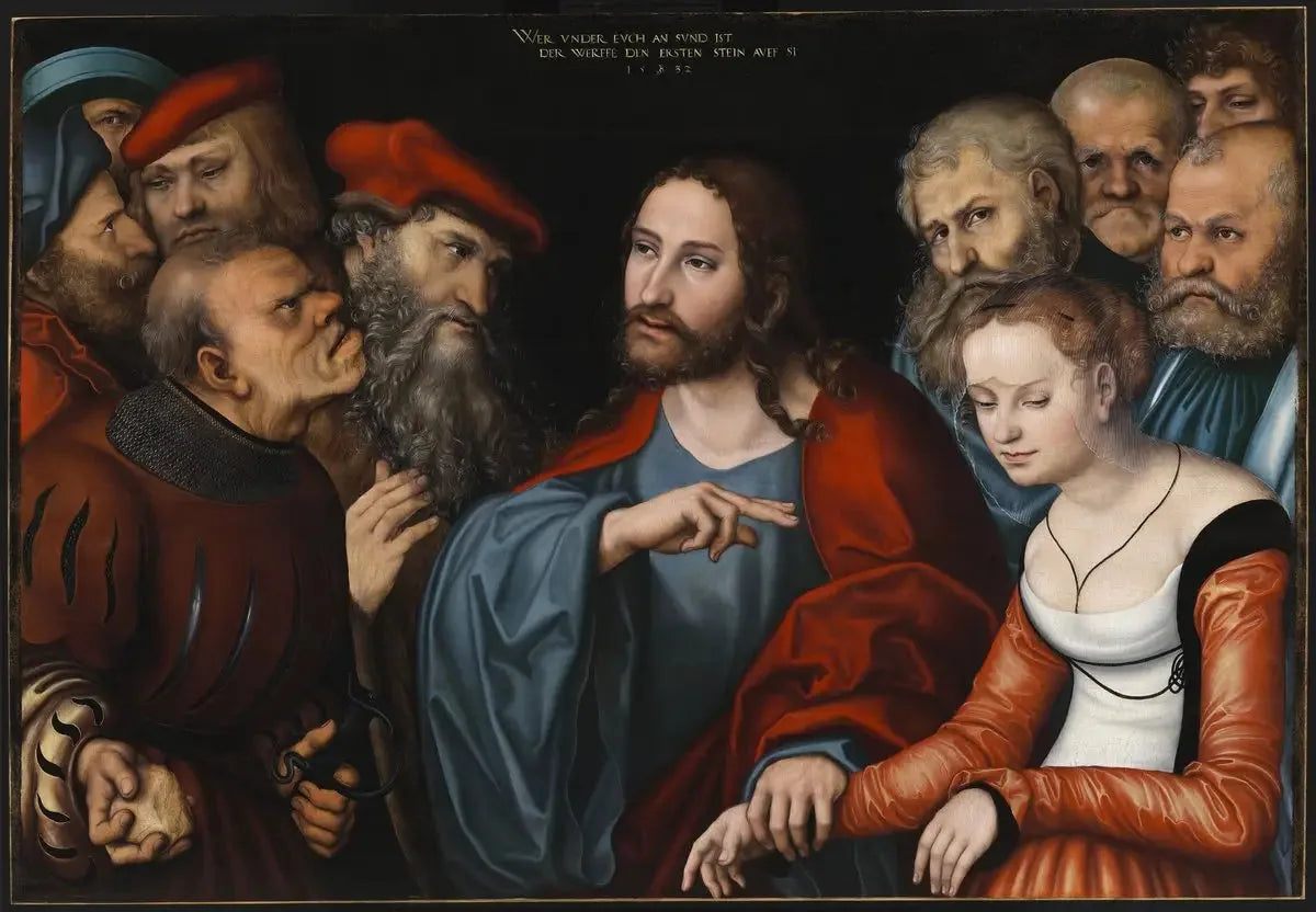 Le Christ et la femme adultère. - Lucas Cranach the Elder image 1 reproduction artisanale de tableau