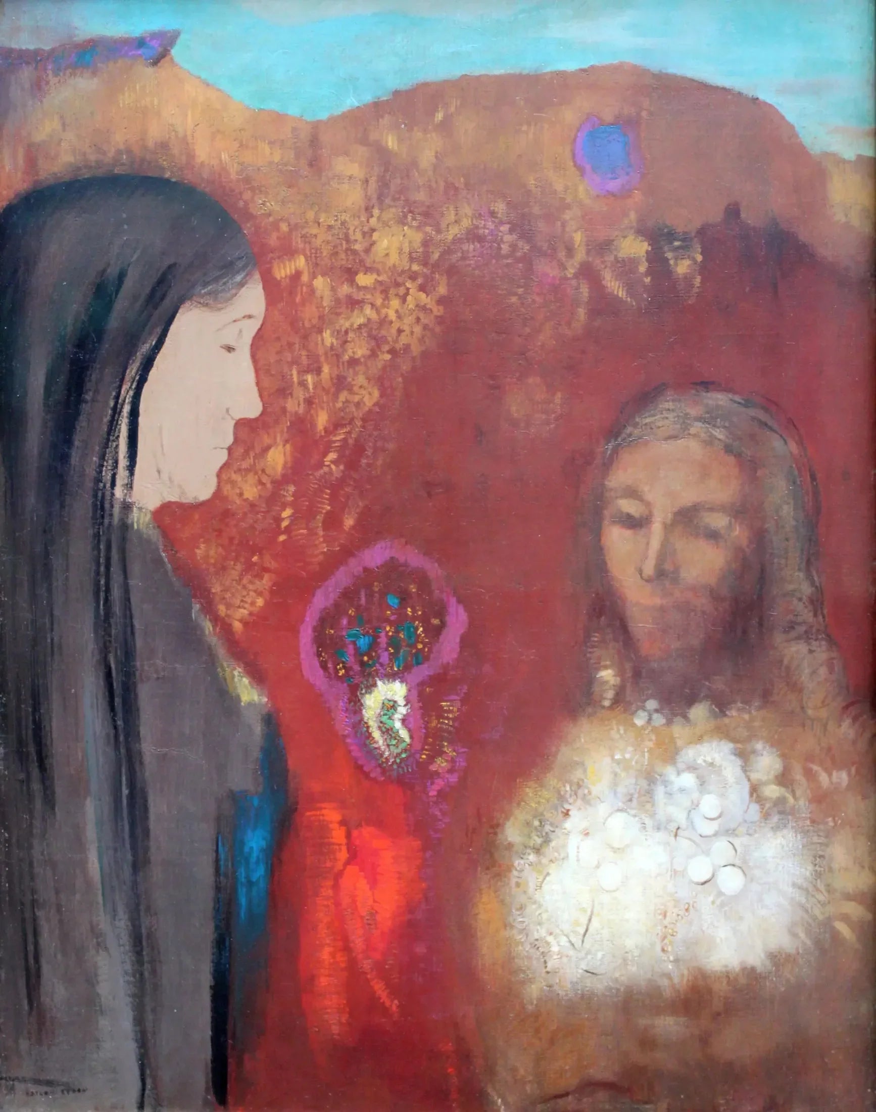 Le Christ et la Samaritaine (Le Bouquet de Fleurs Blanches) - Odilon Redon image 1 reproduction de peinture à l’huile