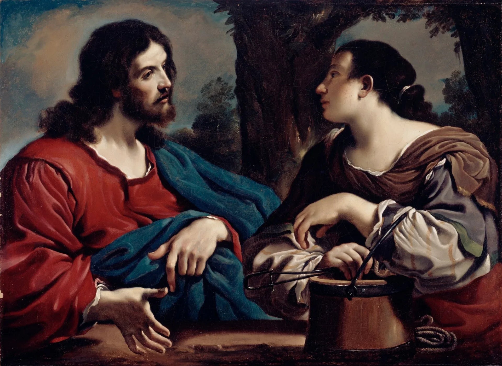 Le Christ et la Samaritaine - Guercino image 1 copie de tableau peinte à la main