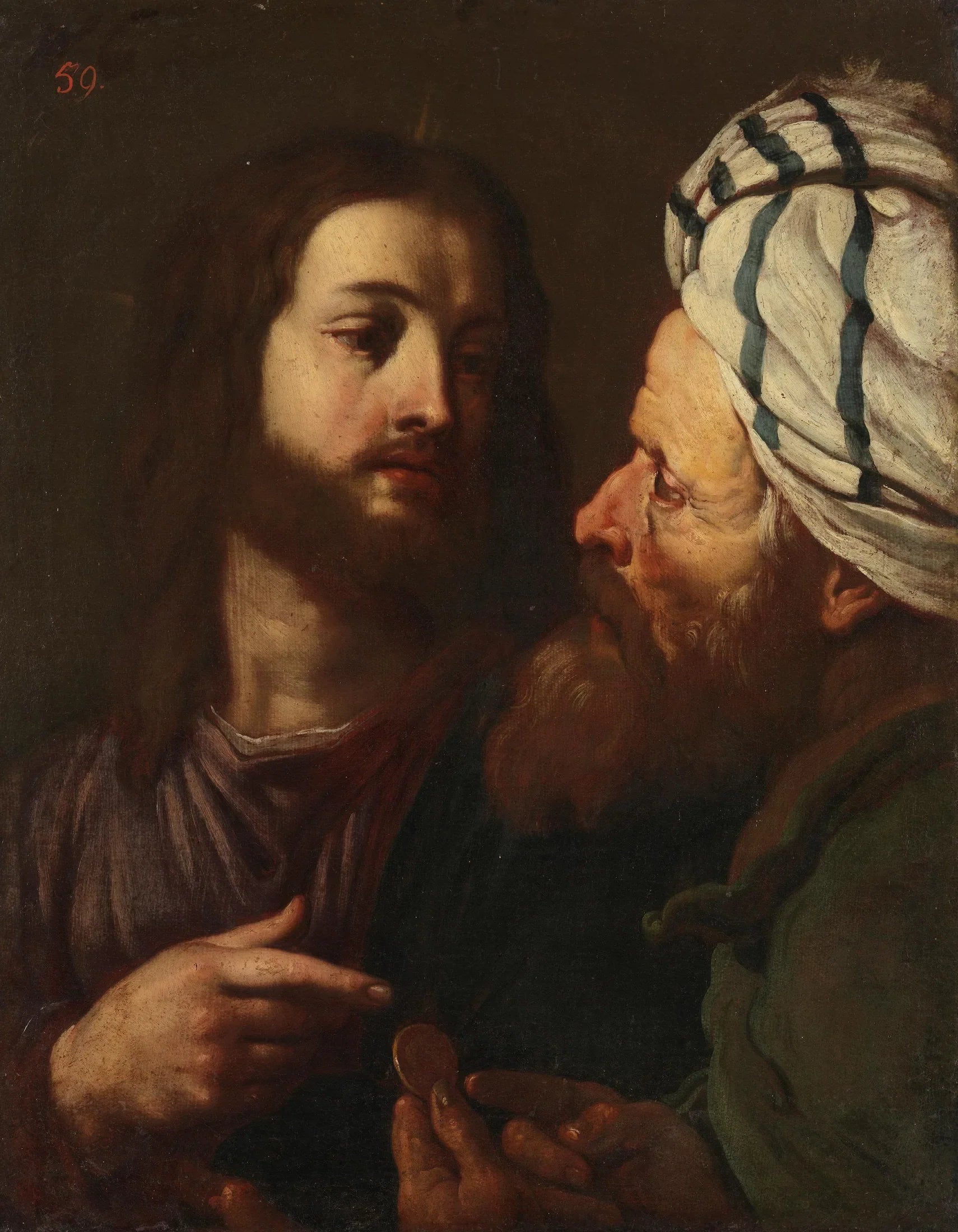 Le Christ et le prêteur d'argent - Guercino image 1 copie peinte à la main à l’huile