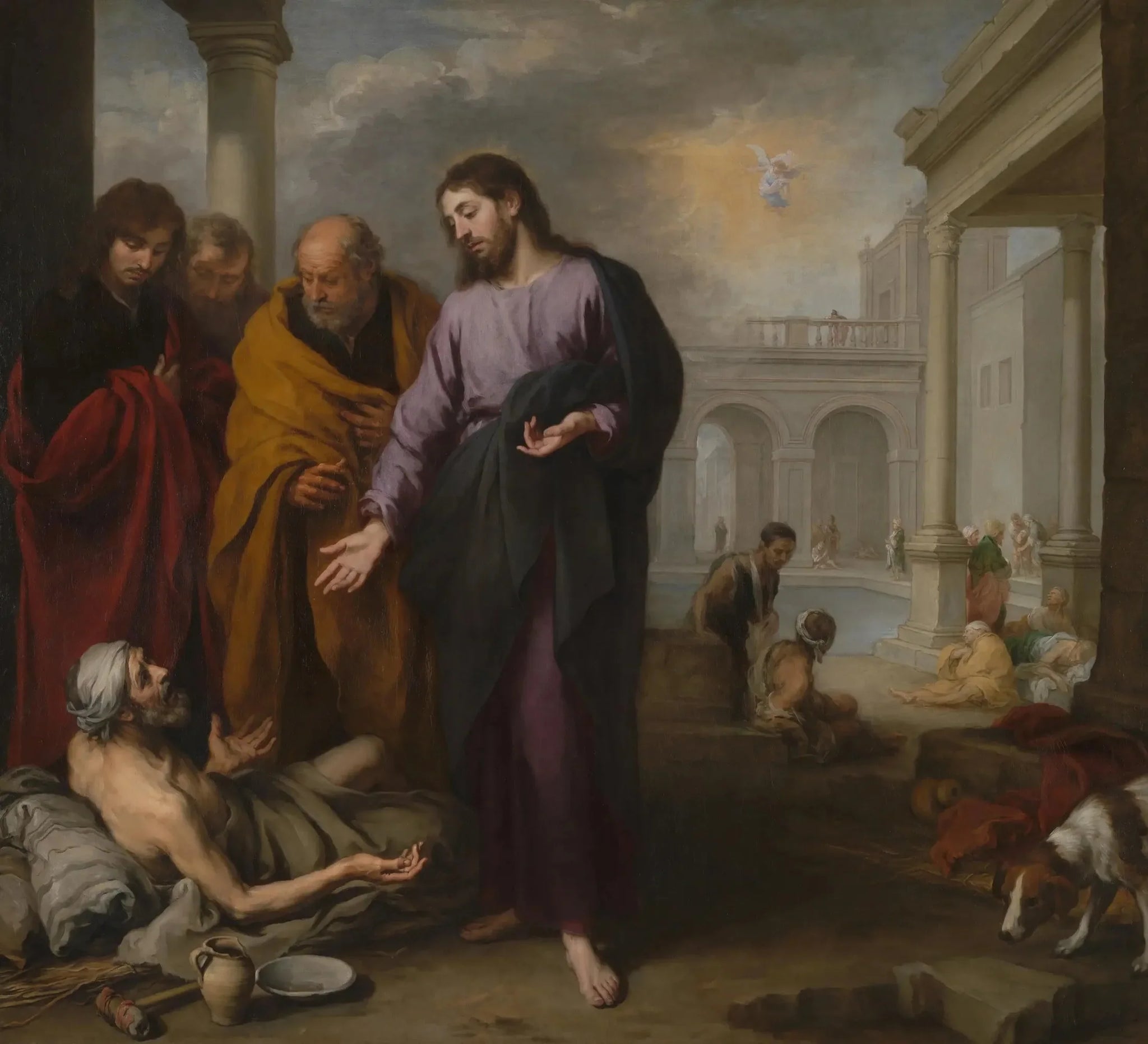 Le Christ guérit le paralytique à la piscine de Béthesda - Bartolomé Esteban Murillo image 1 copie de tableau peinte à la main