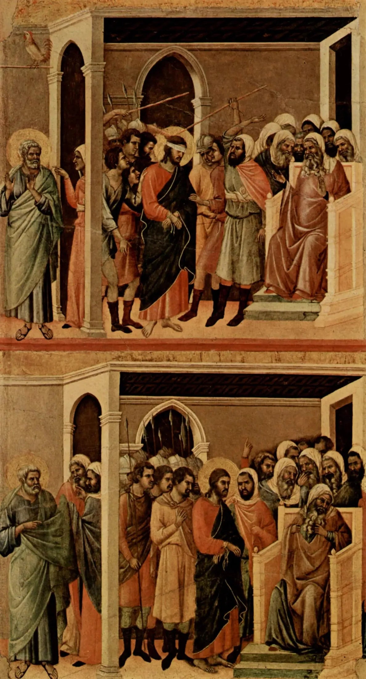 Le Christ moqué (en haut) ; Le Christ devant Caïphe (en bas) - Duccio di Buoninsegna image 1 copie de tableau peinte à la main