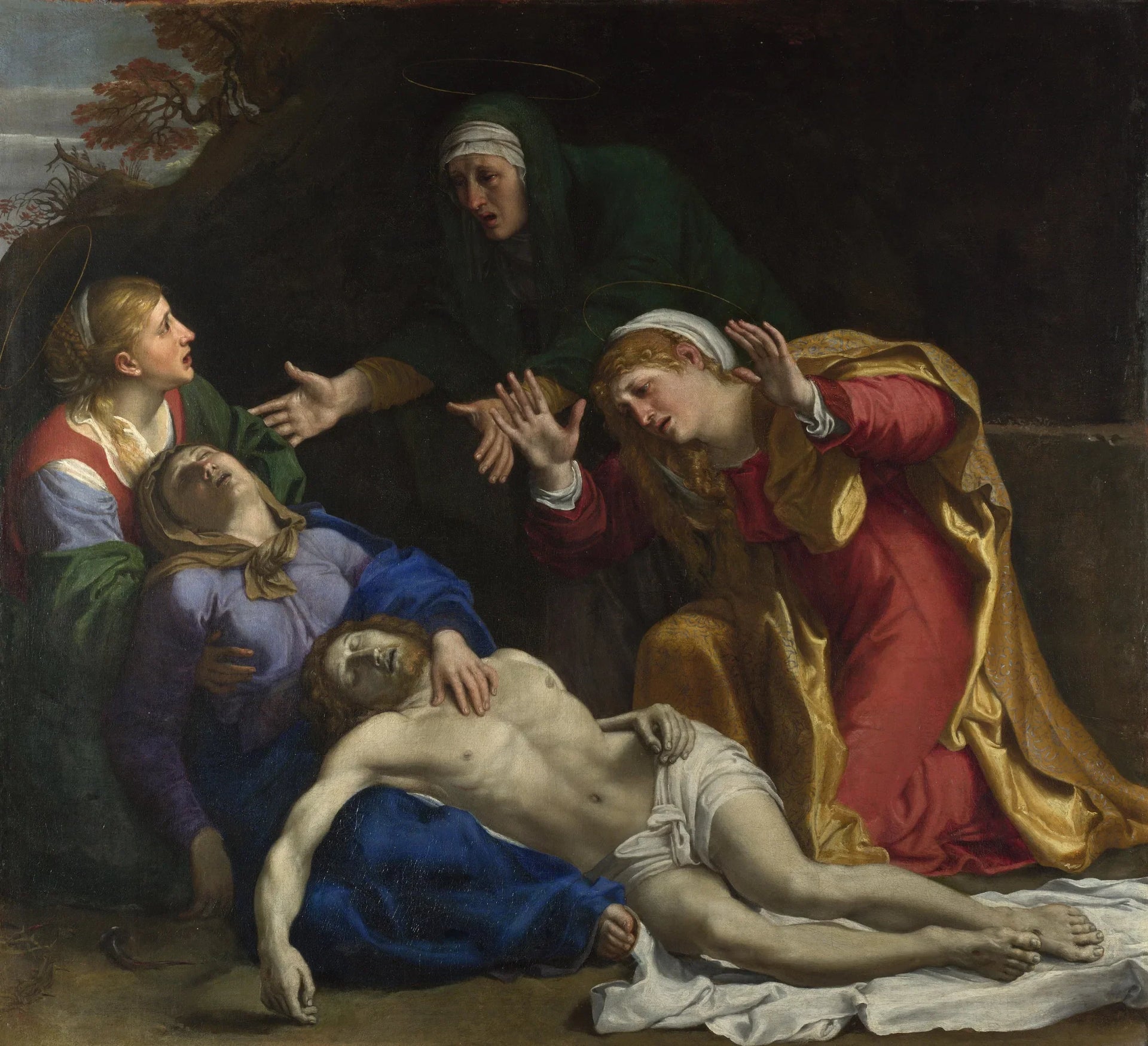 Le Christ mort pleuré (« Les Trois Maries ») - Annibale Carracci image 1 copie peinte à la main à l’huile
