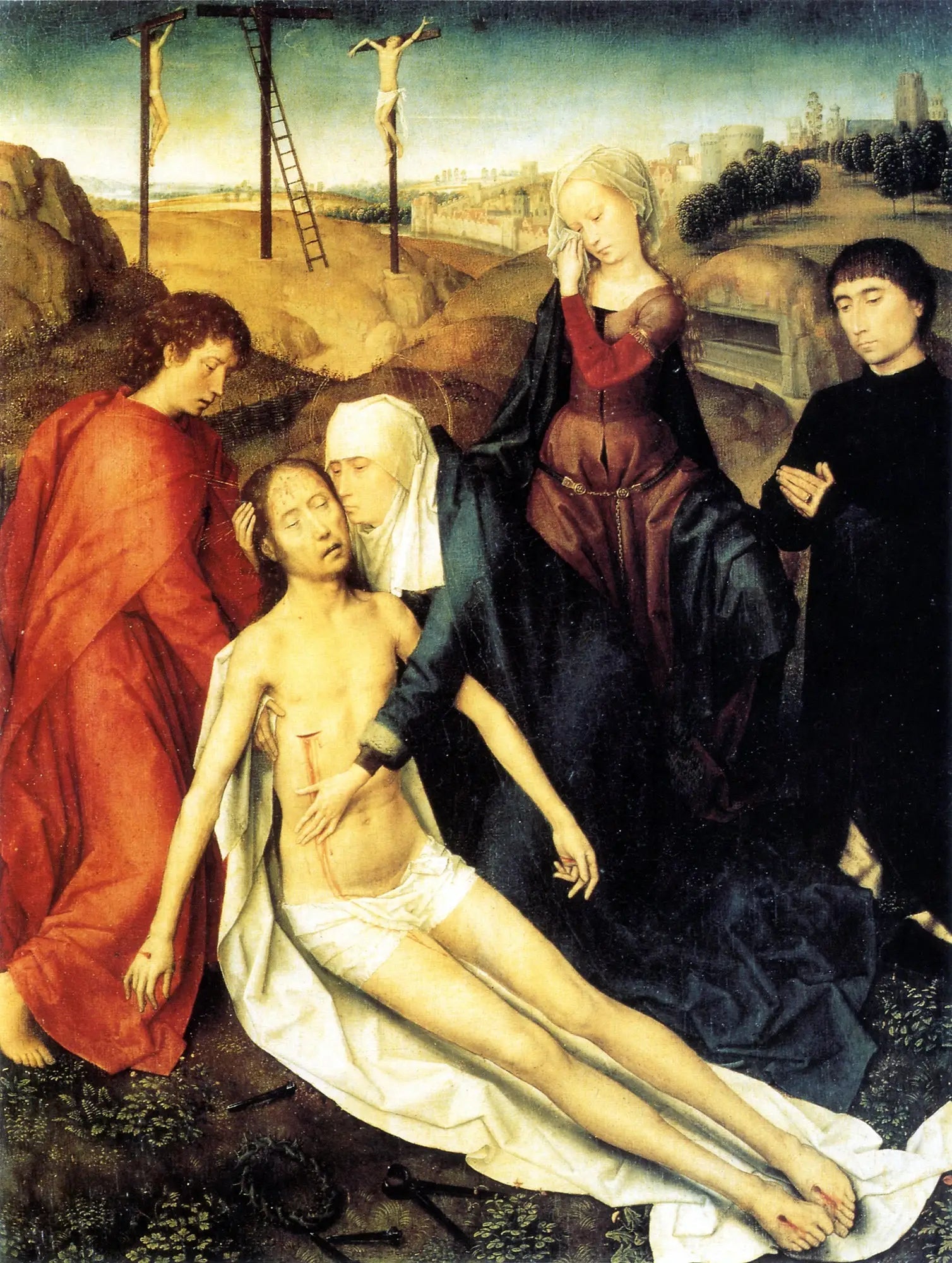 Le Christ mort pleuré par sa Mère, Saint Jean et - Hans Memling image 1 reproduction de peinture à l’huile