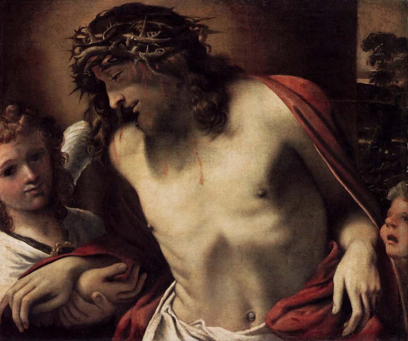 Le Christ portant la couronne d'épines, soutenu par des anges - Annibale Carracci image 1 reproduction de peinture à l’huile