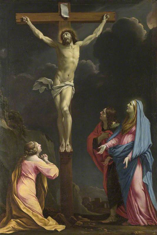 Le Christ sur la Croix entouré par la Vierge et des saints - Eustache Le Sueur image 1 reproduction de peinture à l’huile