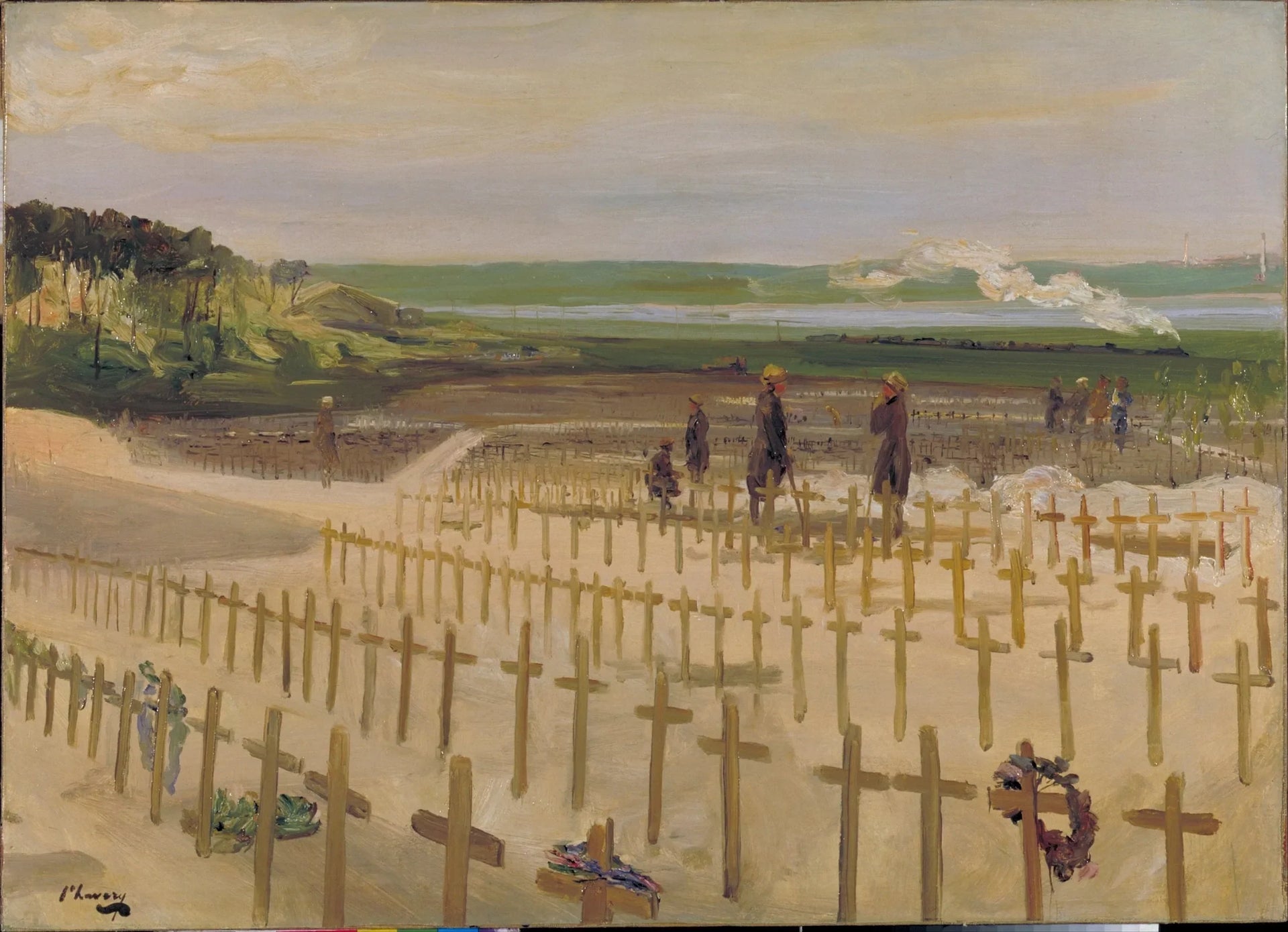 Le cimetière, Étaples, 1919 - John Lavery image 1 copie peinte à la main à l’huile