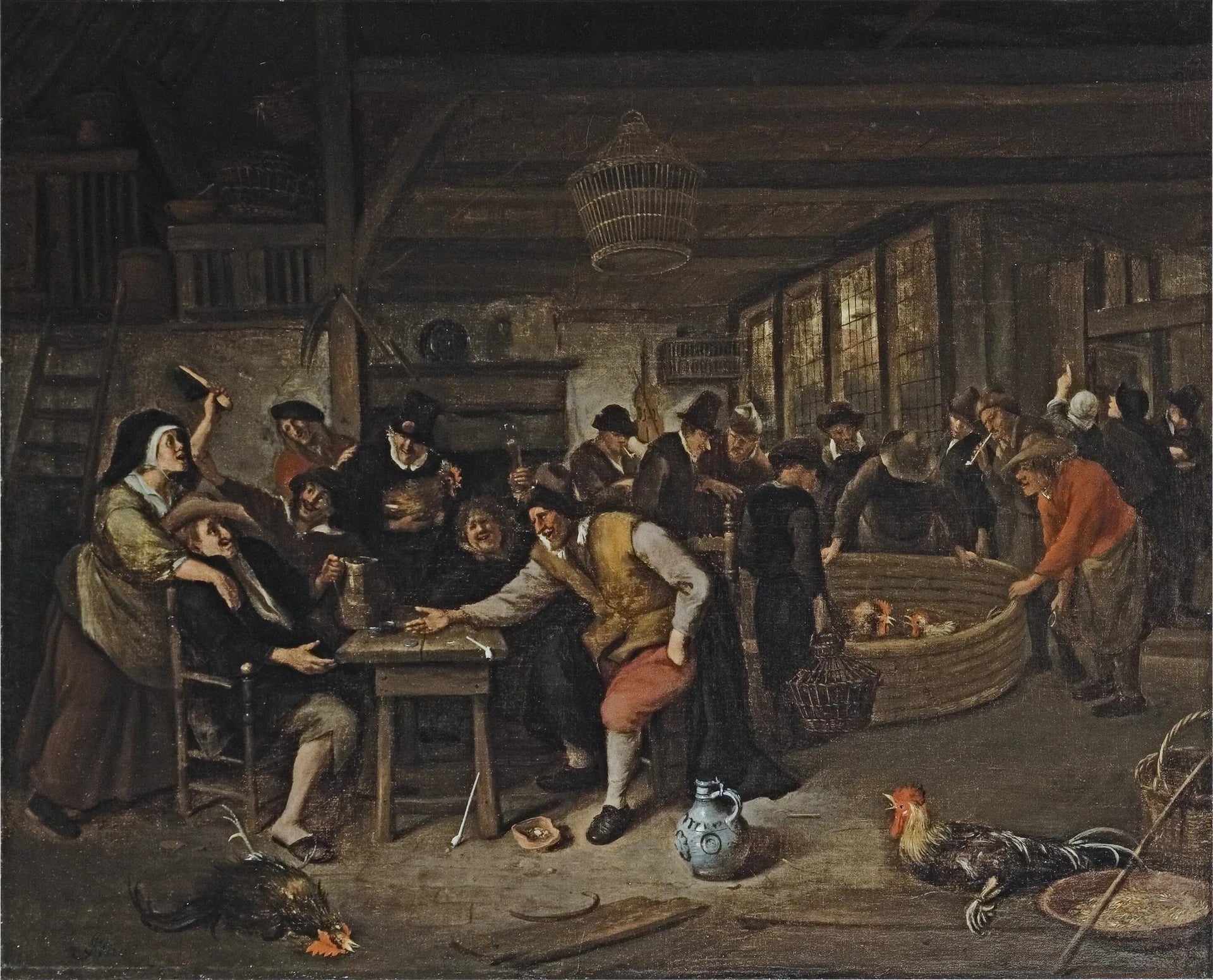 Le combat de coqs - Jan Steen image 1 reproduction de peinture à l’huile