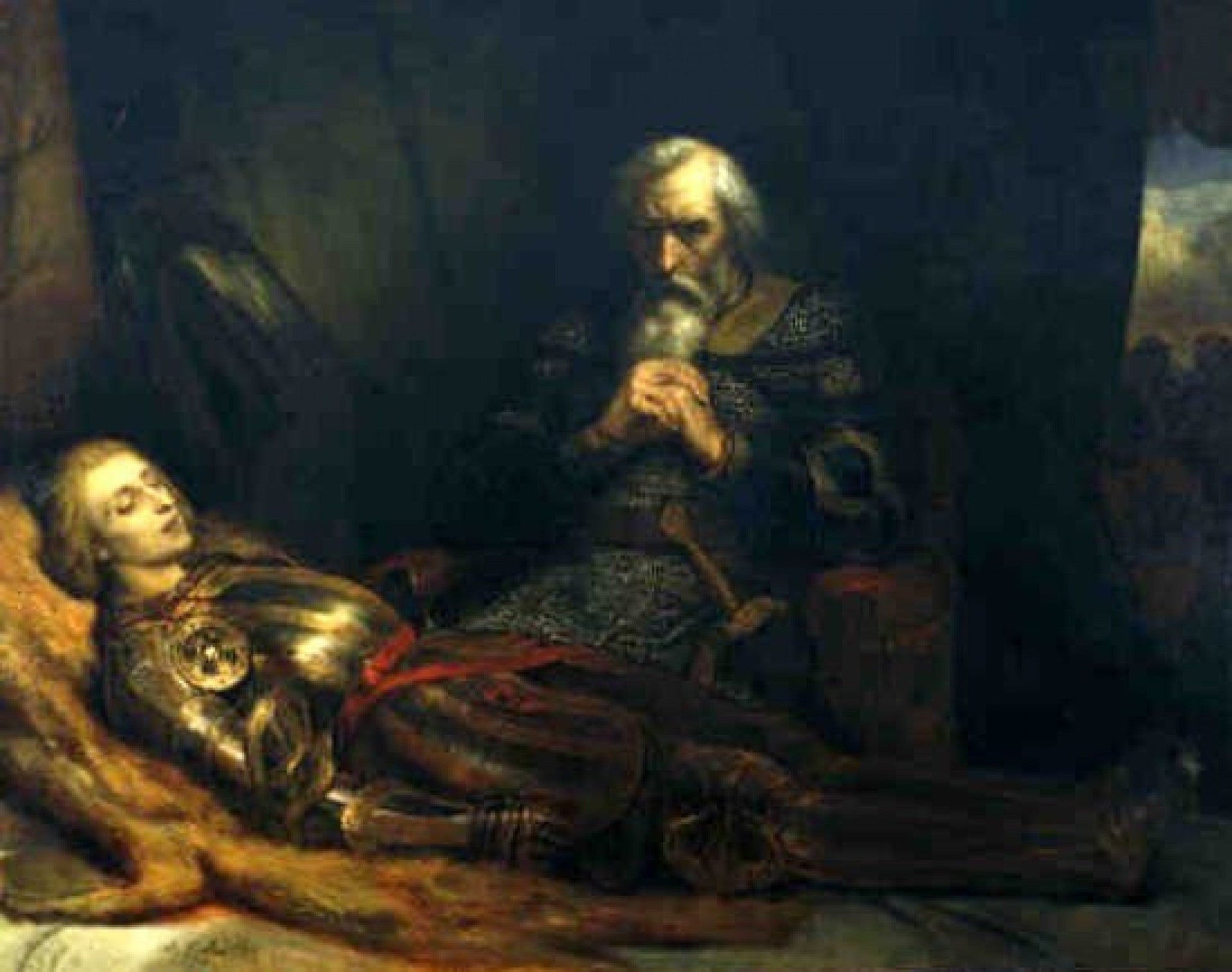Le comte Eberhard de Wurtemberg pleure auprès du corps de son fils - Ary Scheffer image 1 copie peinte à la main à l’huile