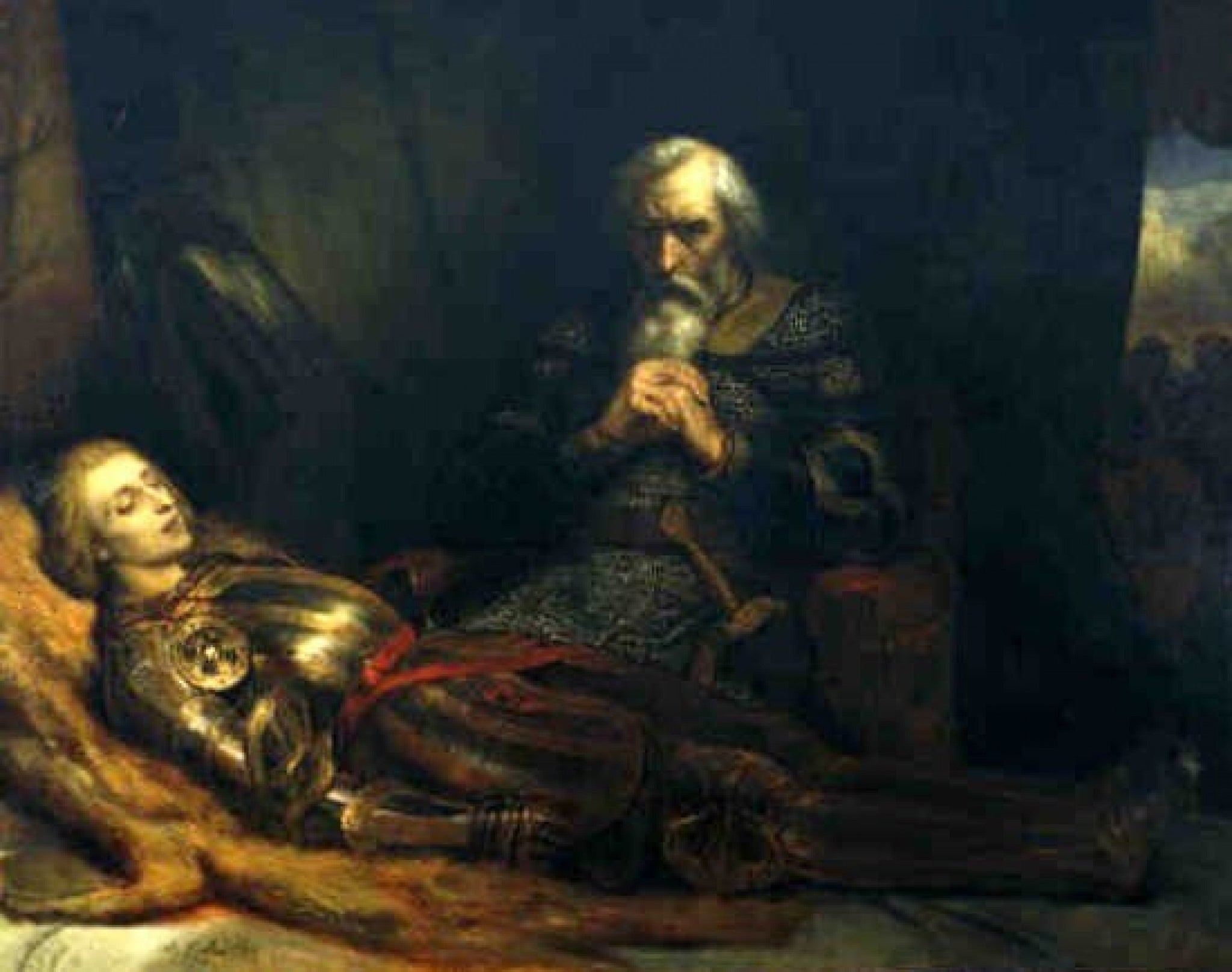 Le comte Eberhard de Wurtemberg pleure auprès du corps de son fils - Ary Scheffer image 1 copie peinte à la main à l’huile