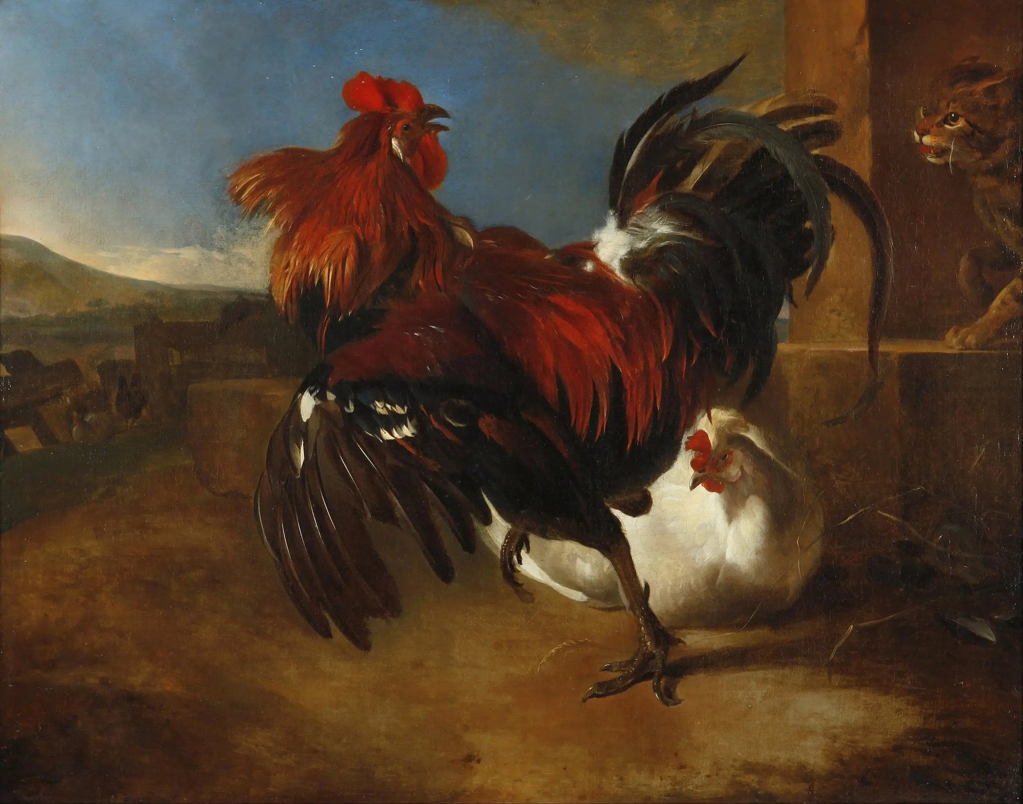 Le coq en colère dans le poulailler - Melchior de Hondecoeter image 1 copie peinte à la main à l’huile
