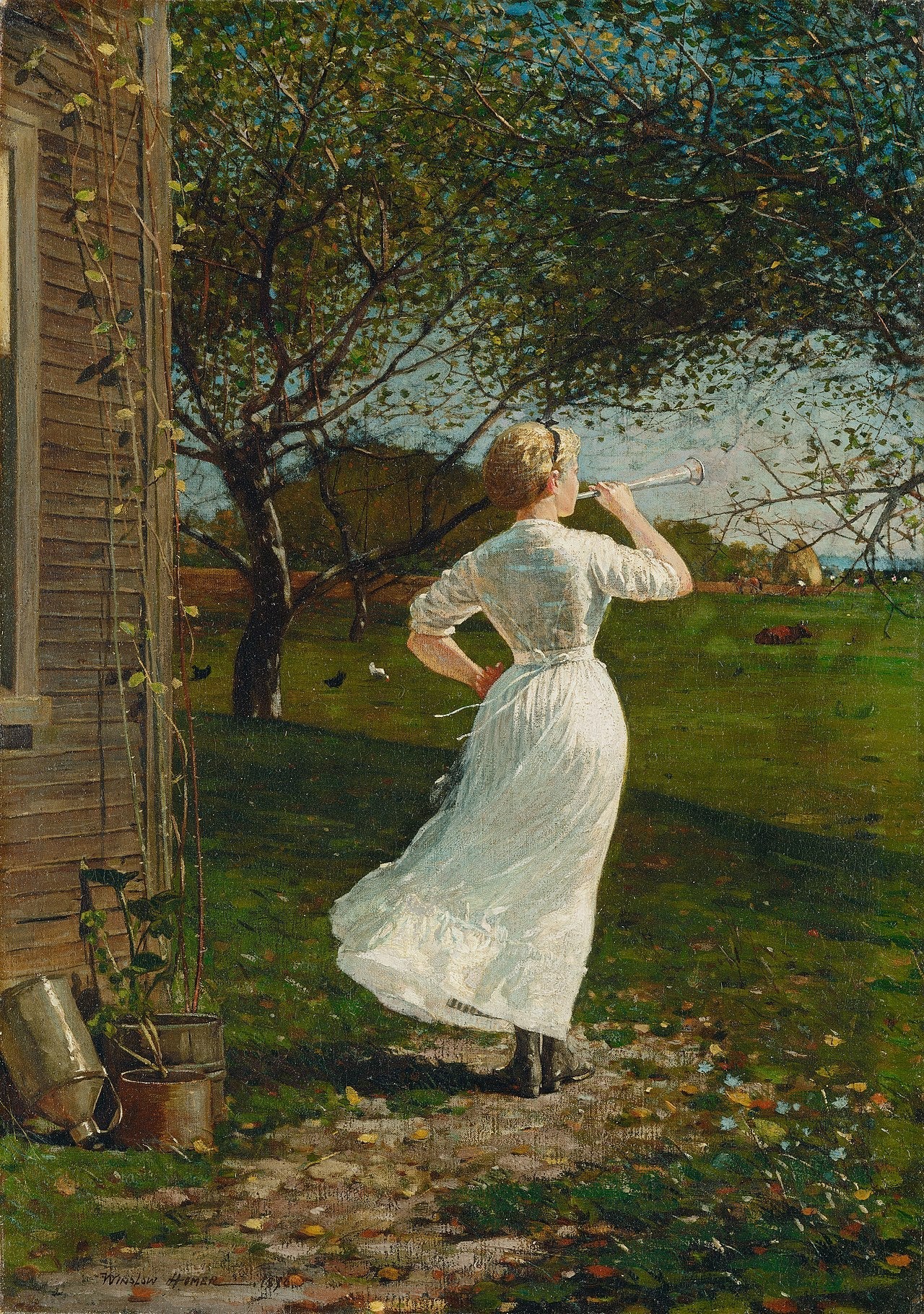 Le cor du dîner (Sonnerie du cor au bord de la mer) - Winslow Homer image 1 tableau peint à l’huile sur toile