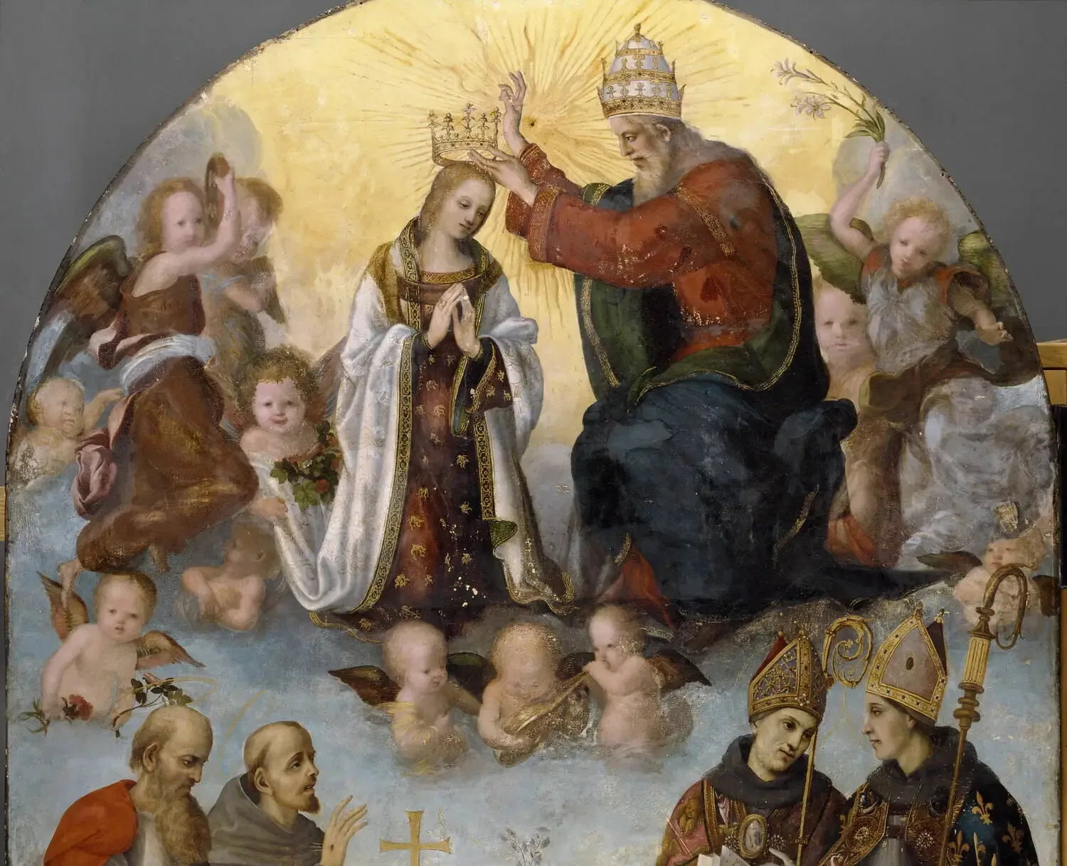 Le Couronnement de la Vierge avec saint Jérôme, saint François d'Assise, saint Bonaventure et saint Louis de Toulouse - Filippino Lippi image 1 copie peinte à la main à l’huile