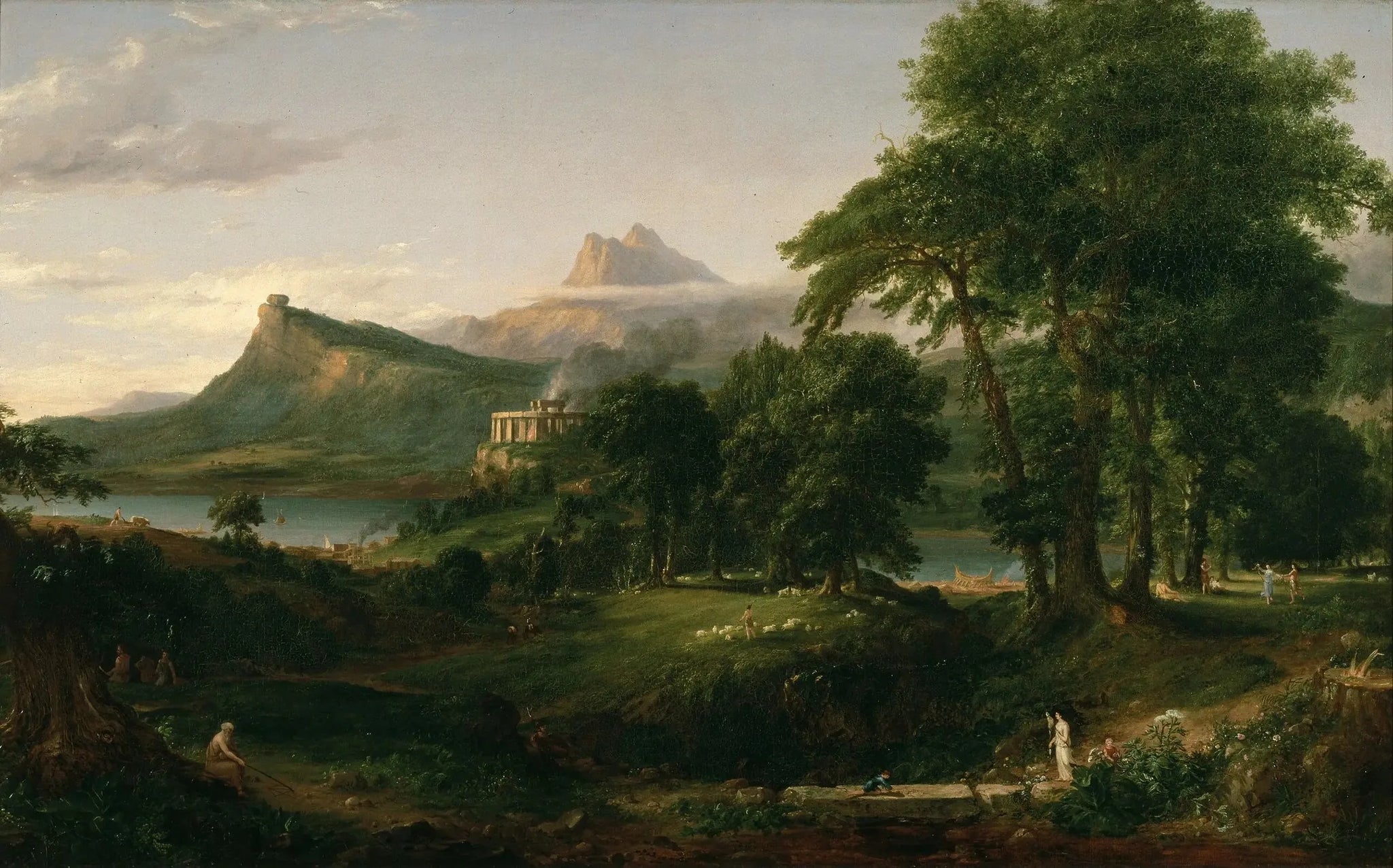 Le Cours de l'Empire : l'état d'Arcadie ou pastorale - Thomas Cole image 1 tableau peint à l’huile sur toile