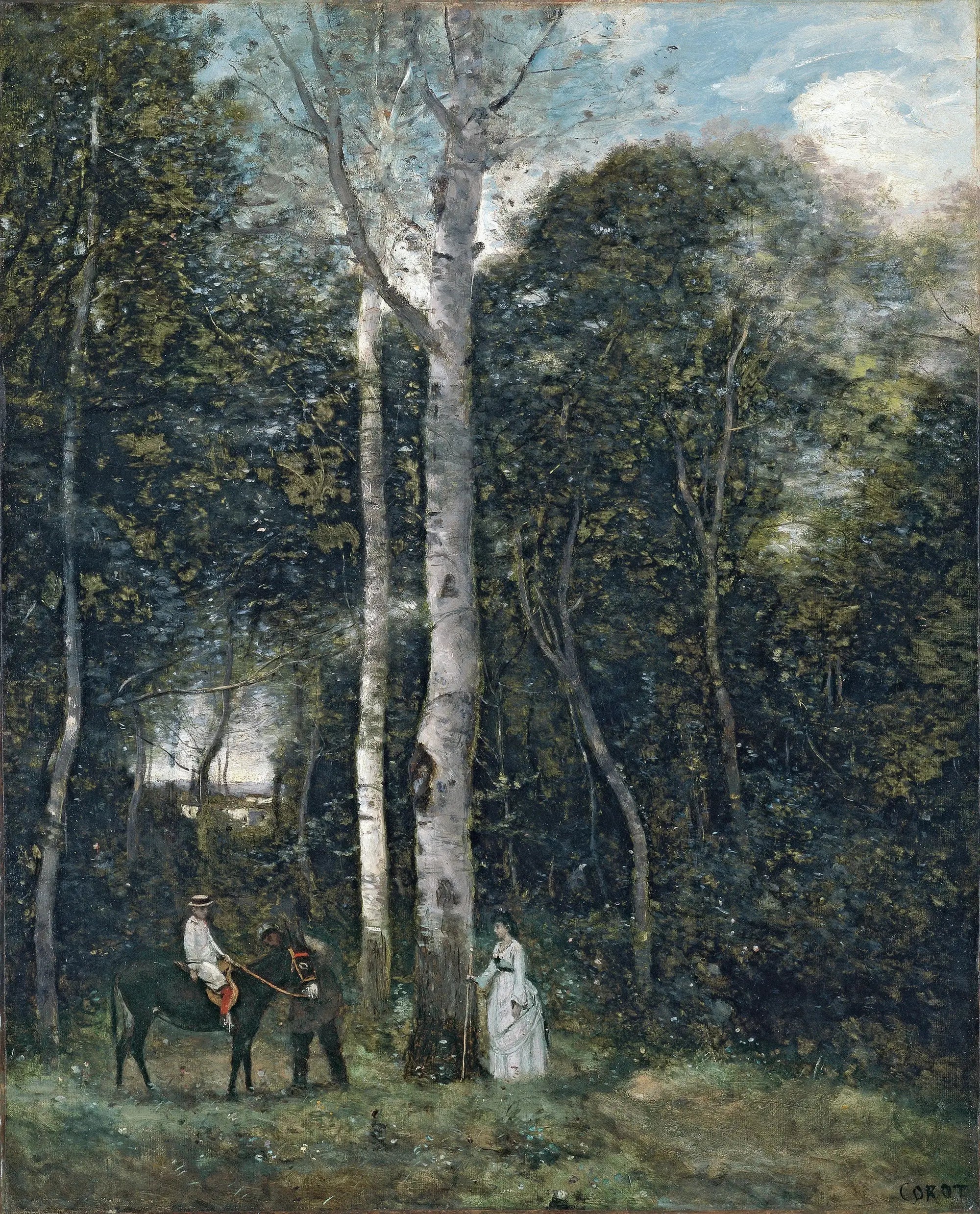 Le départ pour la promenade des lions, à Port-Marly - Jean-Baptiste Camille Corot image 1 copie de tableau peinte à la main
