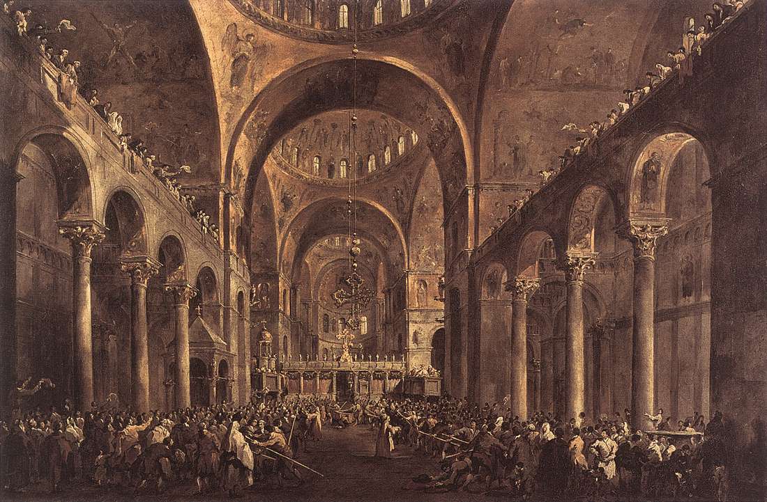 Le doge Alvise IV Mocenigo se montre au peuple dans la basilique San Marco 1763 - Francesco Guardi image 1 tableau peint à l’huile sur toile