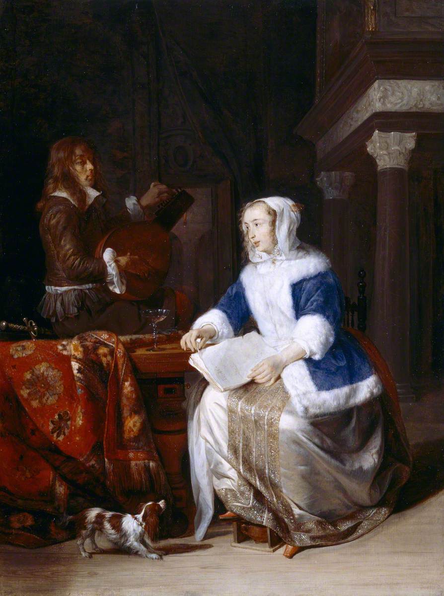 Le Duo ou Le Corset Bleu - Gabriel Metsu image 1 copie peinte à la main à l’huile