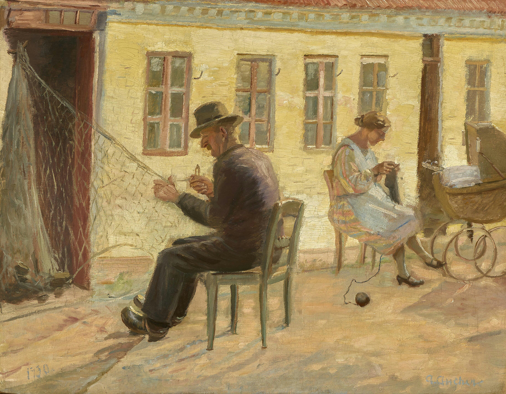 Le filet est en cours de réparation. - Anna Ancher image 1 reproduction de peinture à l’huile