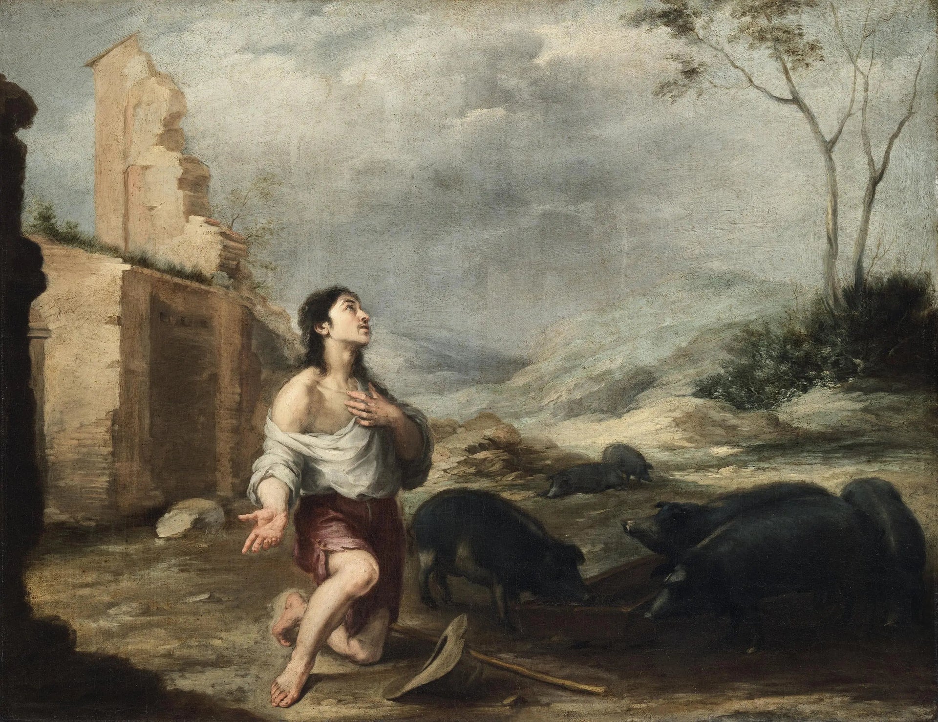 Le fils prodigue nourrissant les porcs - Bartolomé Esteban Murillo image 1 reproduction de peinture à l’huile